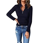 PRETTYGARDEN Fall Quarter Zip Pullover Sweaters for Women 2025 Long Sleeve Collared Fitted Ribbed...