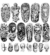 77 Sheets Christian Temporary Tattoo for Women Men, 17 Sheets Half Arm Religious Cross Jesus God ...
