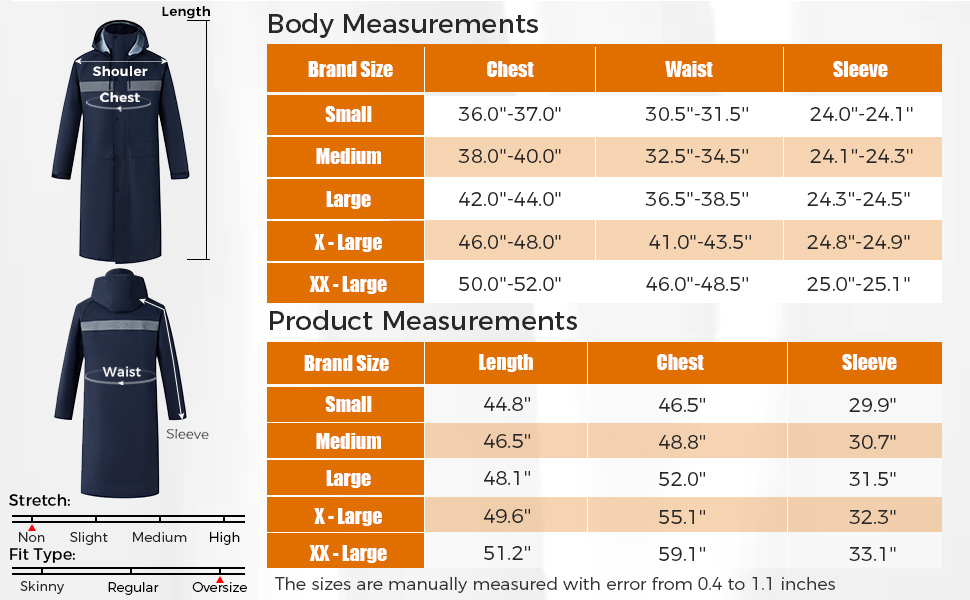 long coat men size chart