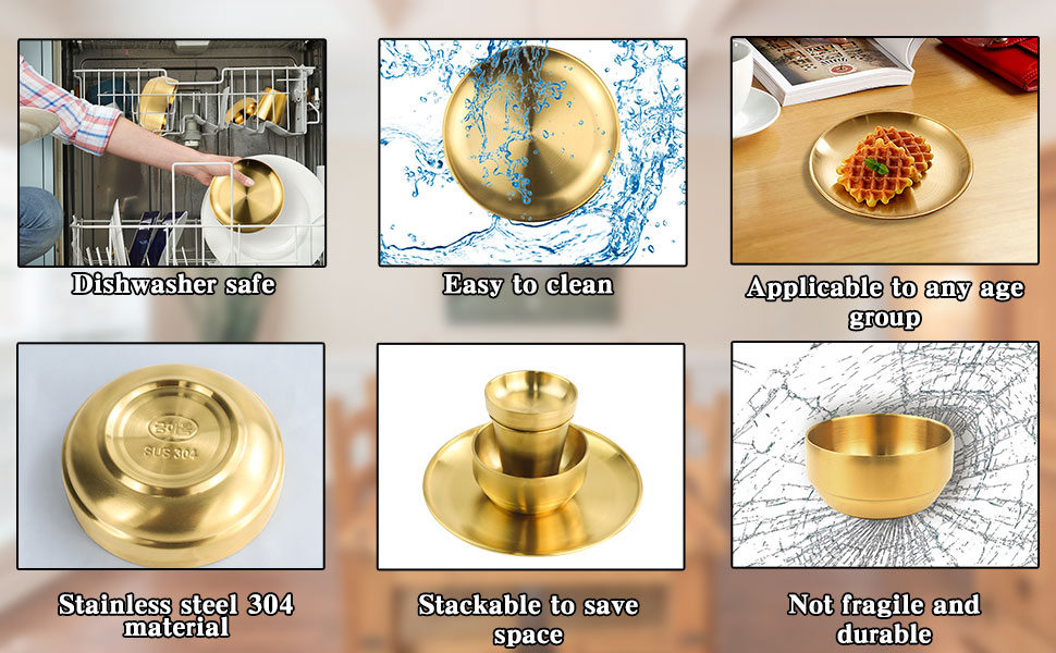 304 Stainless Steel Dinnerware Sets, Gold Dish Set, 9in