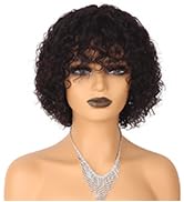 Guree Hair Short Curly Bob Human Hair Wigs for Black Women Water Wave Bob Wig with Bangs None Lac...