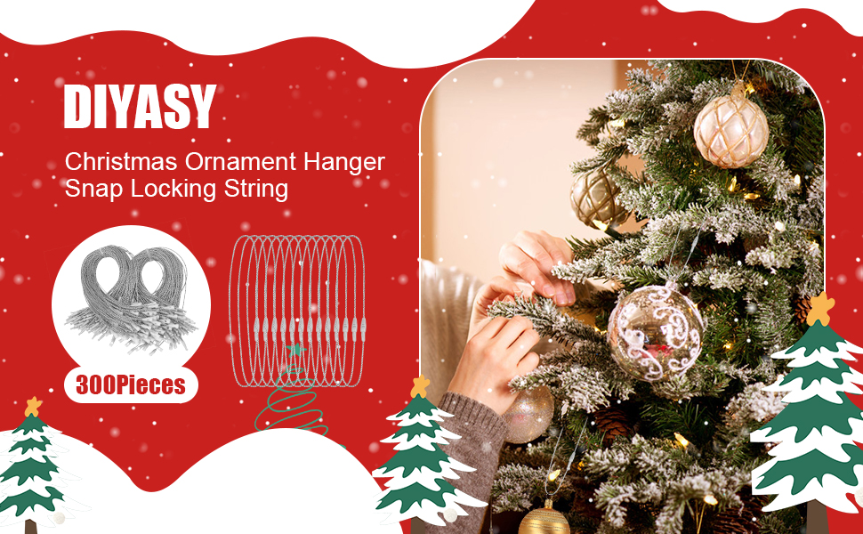 DIYASY 300Pcs Christmas Ornament String Hangers, Silver Ornaments Hooks