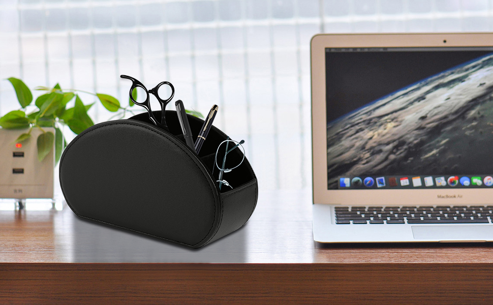 Tv Remote Holder Tray with 5 Compartments,PU Leather Remote Control