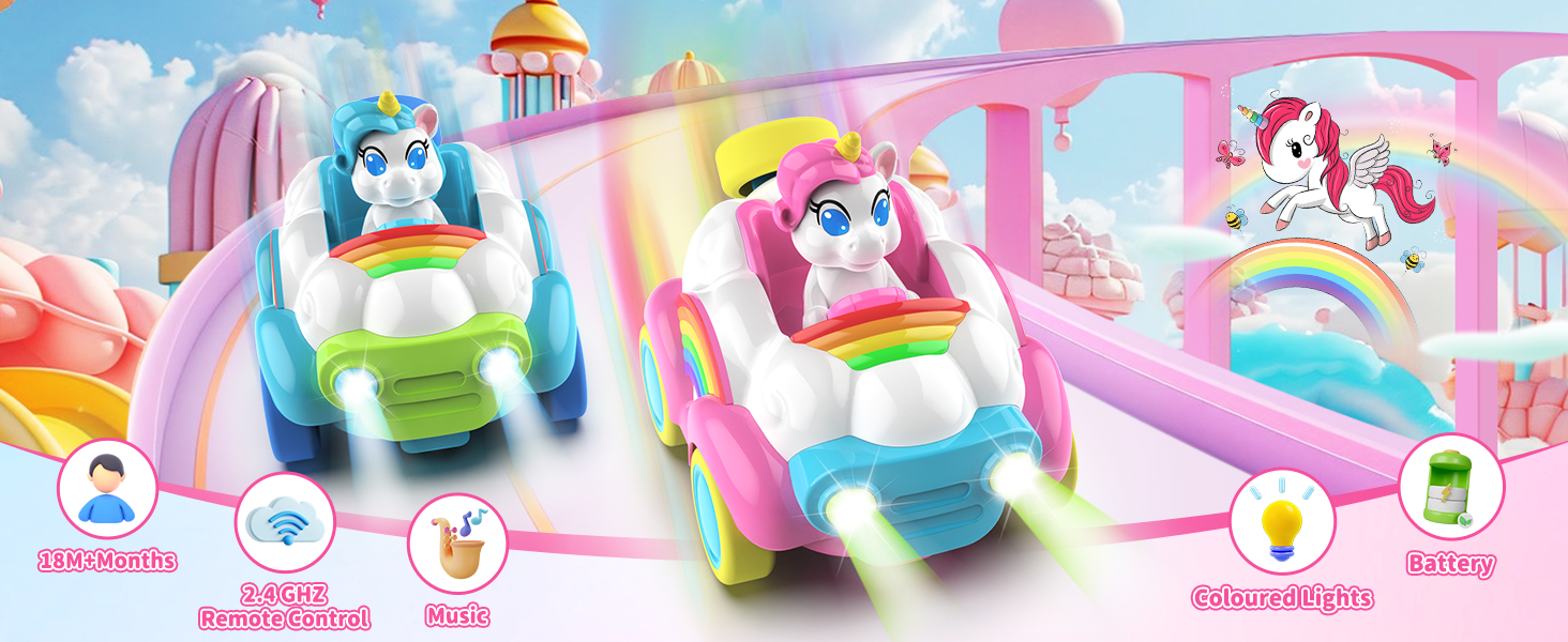 Hangrui 2 Pack Remote Control Cars, Unicorn Toys for Ages 2