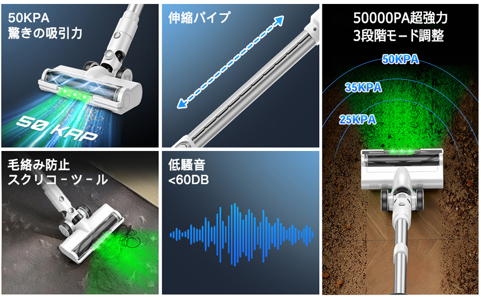 Amazon | 掃除機 コードレス【8月新登場！業界革新！50Kpa超強力