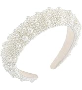 Gmmidea Pearl Headbands for Women Girls Jeweled Beaded Headband Thick Padded Fashion Bridal Headb...