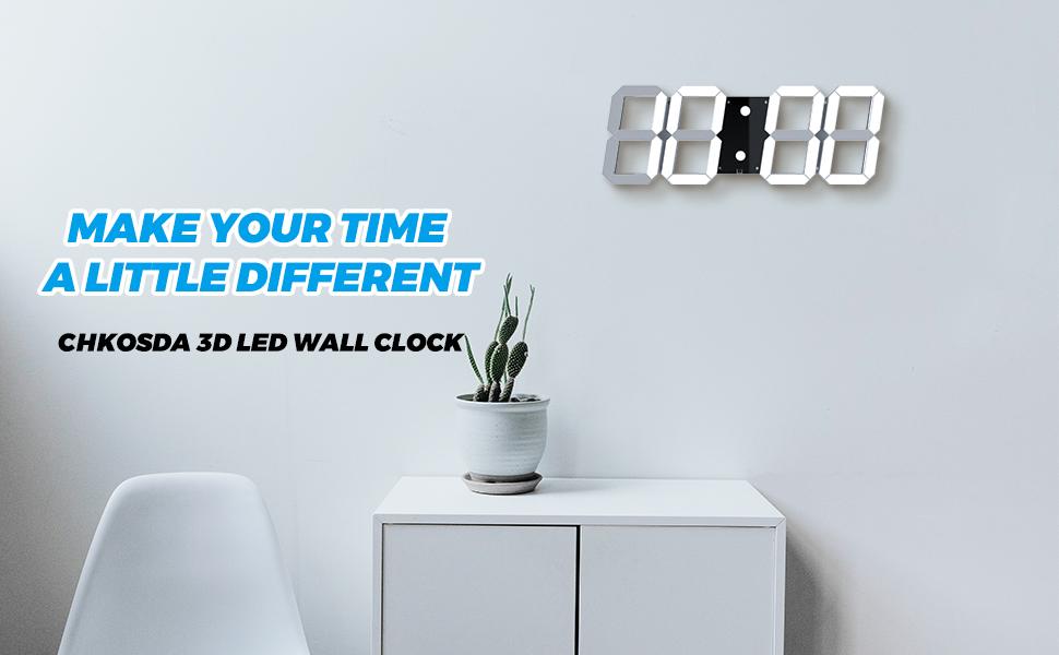 CHKOSDA Digital Clock, 3d Led Wall Clock with 6" Number, Count Up