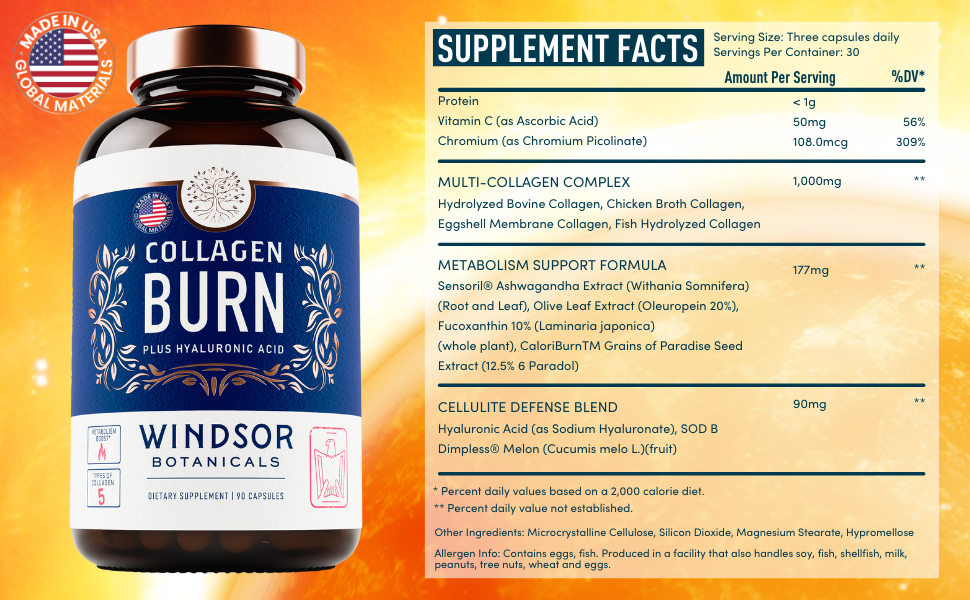 Amazon.com: Thermogenic Multi Collagen Burn Capsules - Windsor - Best Collagen Burn For Weight Loss