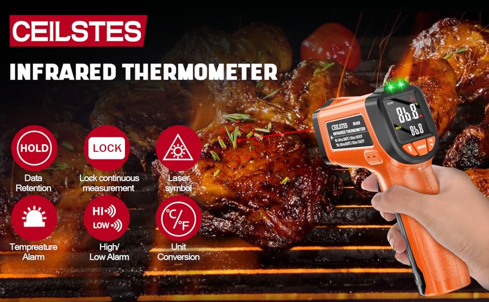 Infrared thermometer gun function icons