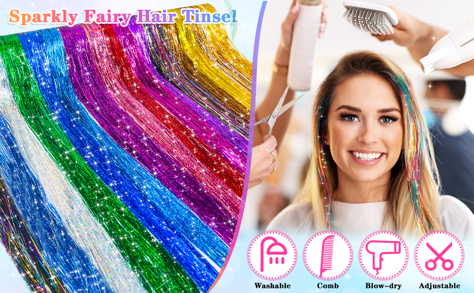 Fairy Hair Tinsel Kit with Tools, 16 Colors 48 Inch 3200