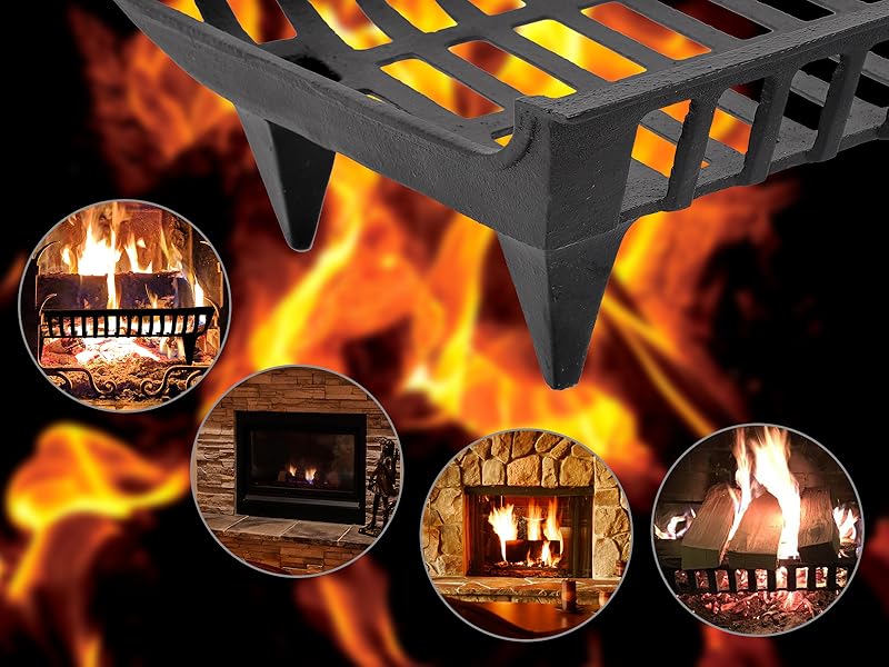 hykolity 24 in. Cast Iron Fireplace Grate, Heavy Duty Fire Grates with 3 in