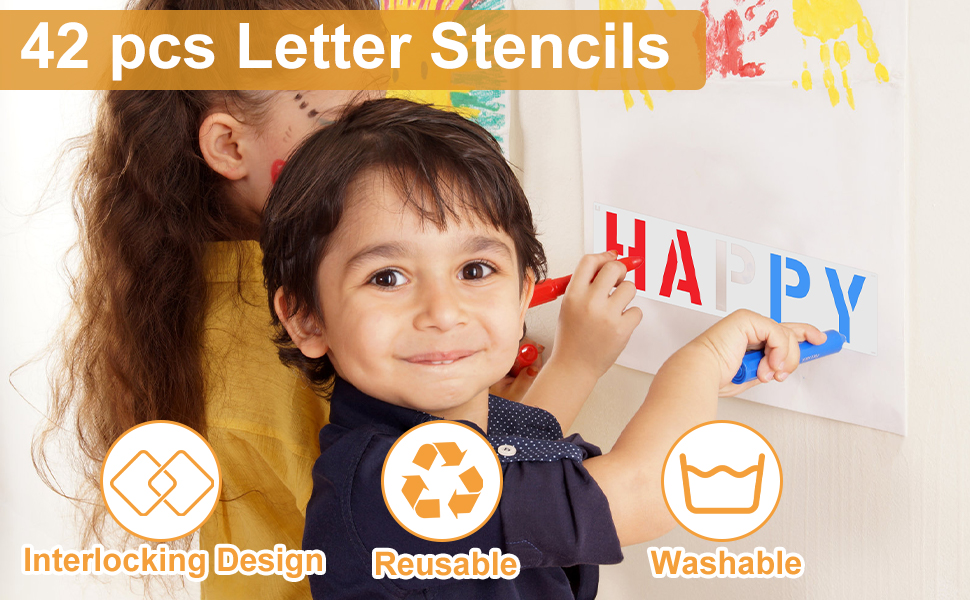 3 Inch Interlocking Letter Stencils for Painting, 42 Pcs
