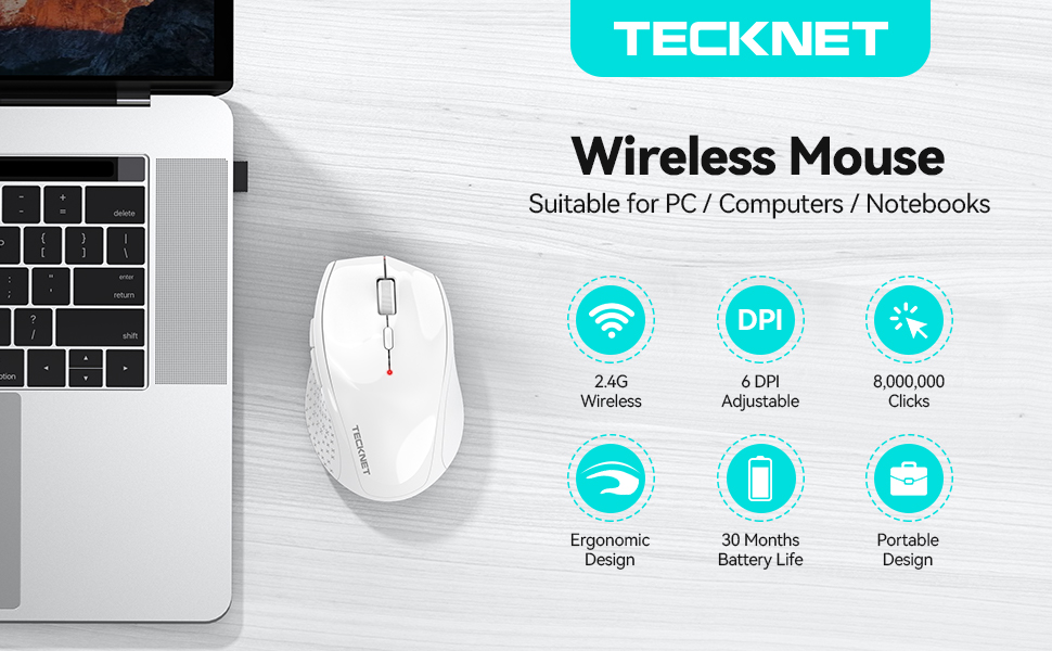 Wireless Mouse, 2.4G USB Computer Mouse with 6