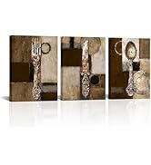 sechars Vintage Kitchen Wall Art Decor Brown Tan Kitchen Painting Canvas Rustic Kitchenware Pictu...