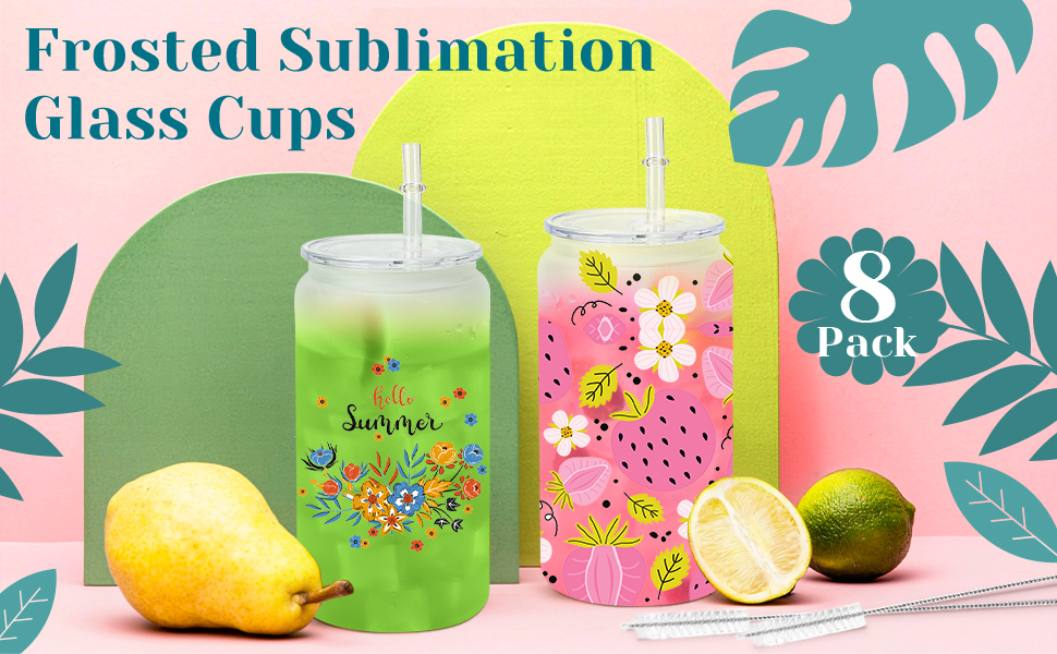 8 Pack Sublimation Cups 16 OZ Frosted Glass Cans
