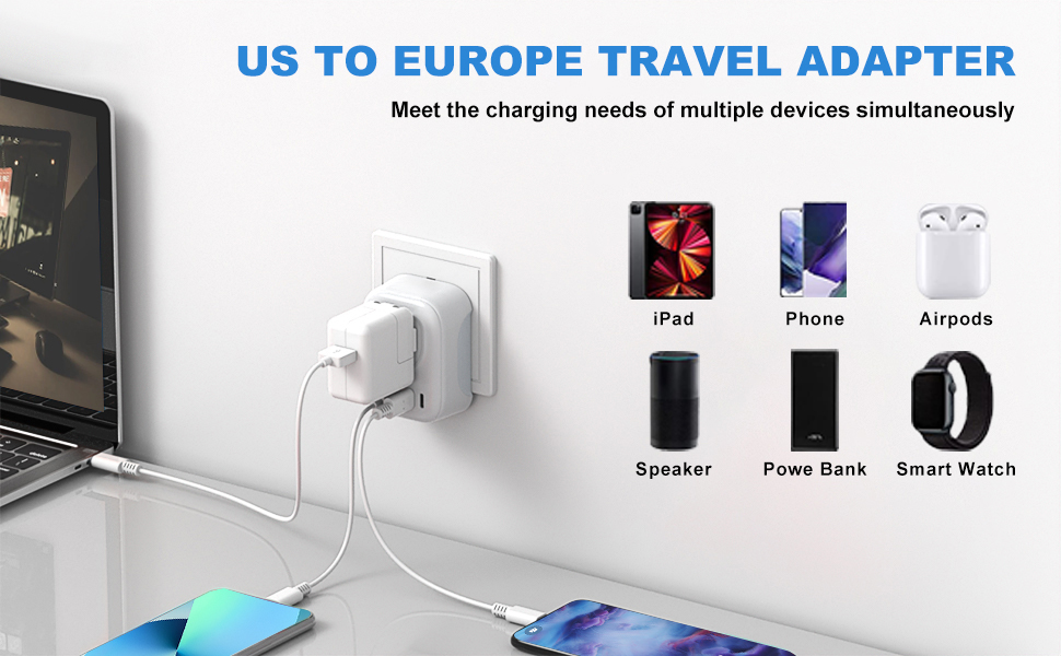 European Plug Travel Adapter, Canada USA to Europe Plug Adapter Flat