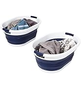 Honey-Can-Do Honey Can Do Set of 2 Collapsible Rubber Laundry Baskets With Handles, Navy Blue & W...