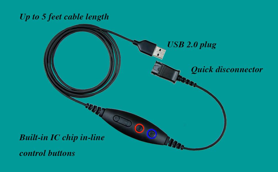 daily headset QD USB Phone Headset Adapter Cable Compatible