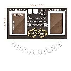 Anniversary Wedding Gift for Couple, Wood Photo Frame Holds 2 4x6 Inches Photos