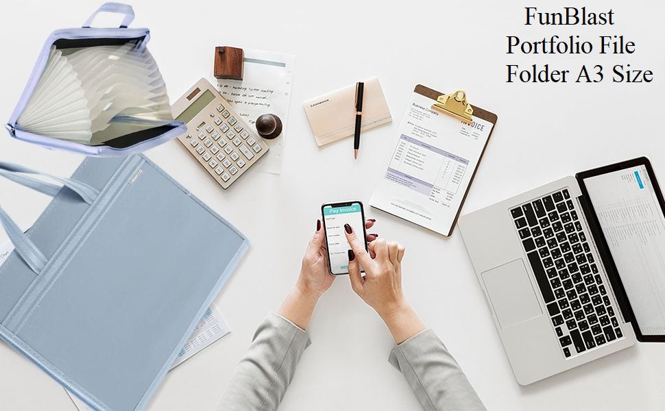 FunBlast Portfolio File Folder A3 Size with Zip Lock 12 Pockets File Folder, Big Size