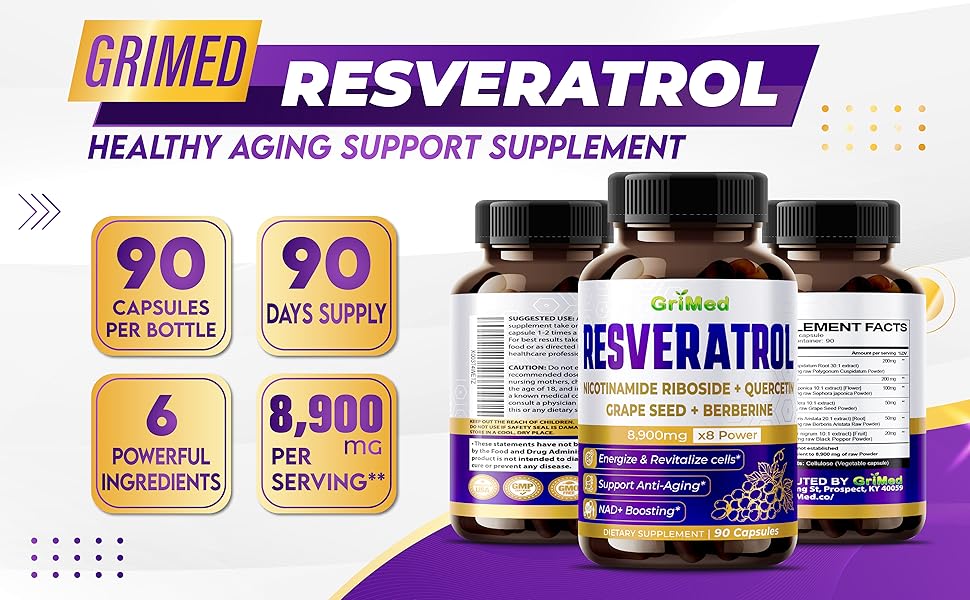 Resveratrol 8,900mg with Nicotinamide Riboside, Quercetin