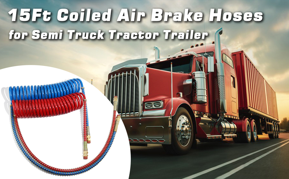GREPSPUD 15Ft Coiled Air Brake Hoses Assembly for Semi