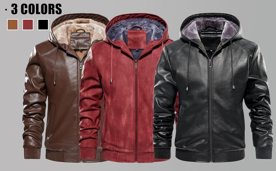 FANARCHER Men's Faux Leather Jacket Fleece Padded Bomber