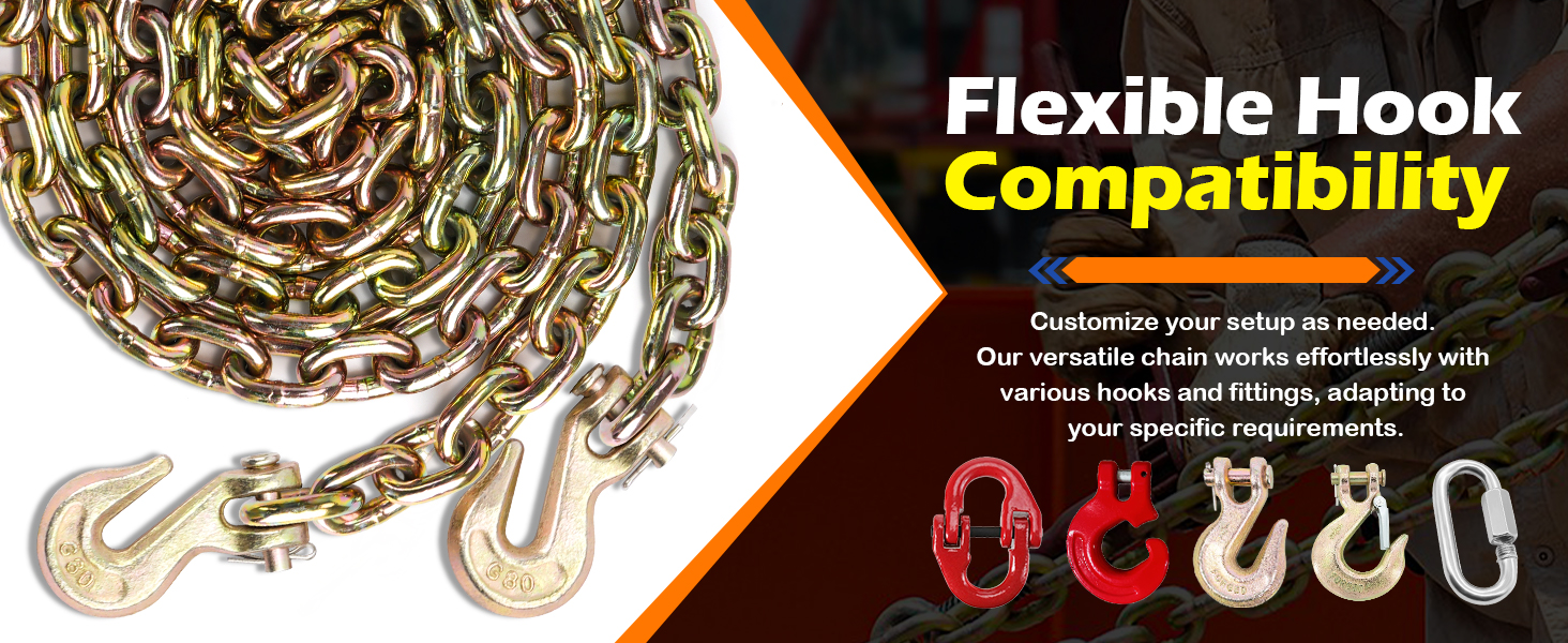 heavy duty transport chain with upgraded G80 chain grab hook