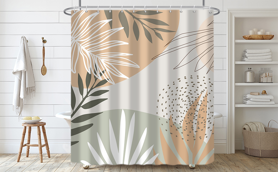JNWKGN Boho Leaf Shower Curtain Abstract Leaves Plant Mid