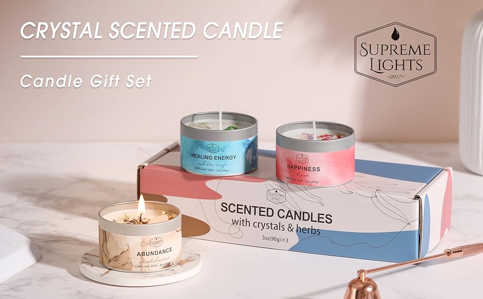 Christmas Candle Set, Healing Crystal Candle Set, 3 Pack