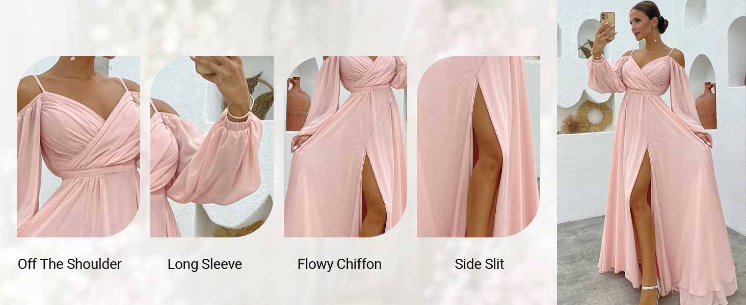 CDSSL Women's Off The Shoulder Long Sleeve Bridesmaid