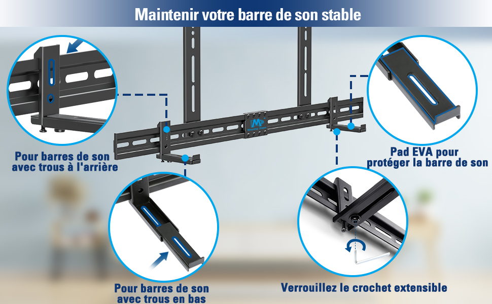 Mounting Dream Universel Support Barre de Son avec ou sans Trous, pour Support Barre de Son