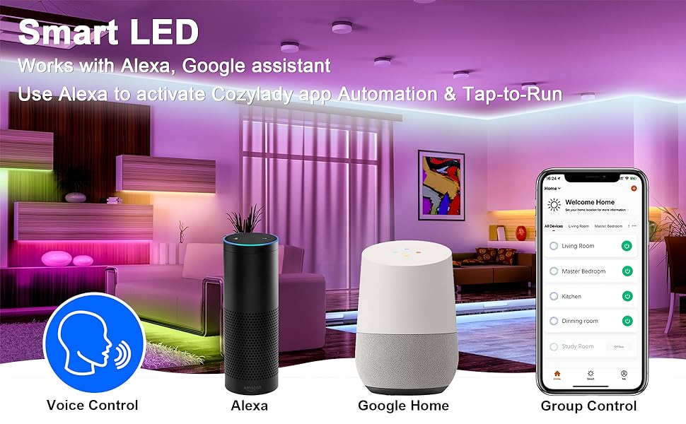 30m WiFi LED Strip Lights, Cozylady 100FT Music Sync LED Light Strip