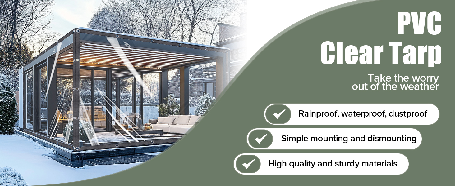 Ezcasch 9.8x9.8ft/3x3m Clear Tarp with Grommets, 20 Mil