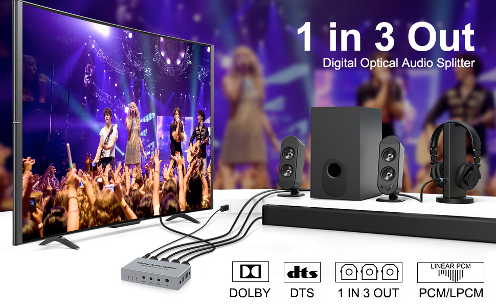 Digital Optical Audio Splitter 1 in 3 Out SPDIF TOSLINK Optical Digital Audio Splitter 1x3