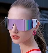 FEISEDY Oversized Flat Top Futuristic Wrap Sunglasses One Piece Goggles for Women Men Fashion Sha...