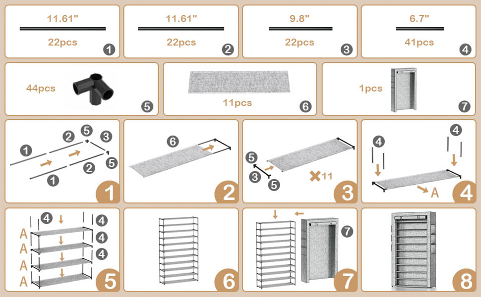 Large Shoe Rack with Cover, 10+1 Tiers Tall Shoe Rack
