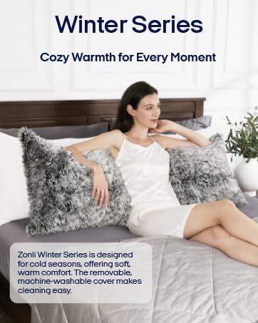 A woman using a Zonli body pillow, showing the product and its features.