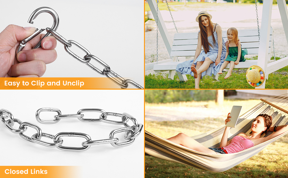 2 Pack 30 Inch Heavy Duty Chains for Swing, 440LB Hanging Chair Chain with 5/16 Thick Clasps, Adjustable Stainless Steel Chain Extension for Porch Tree Swing Hammock Chair Boxing Bag Yoga Gym 14 heavy duty chain