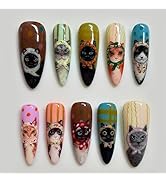 IMRAIN Press on Nails Long Stiletto Fake Nails Glossy Acrylic Colorful False Nails with Kitten wi...