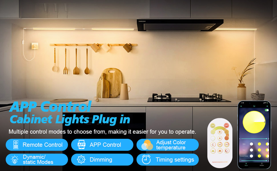 Kihoplly Under Lighting Plug in, 3Pack 12Inch Linkable Led Light Bar, Dimmable 3500K