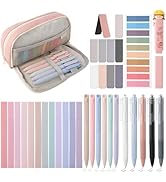 Guiqulai 45 PCS Aesthetic School Supplies,Big Capacity Pen Case with 12 Pastel Highlighter 6 Colo...