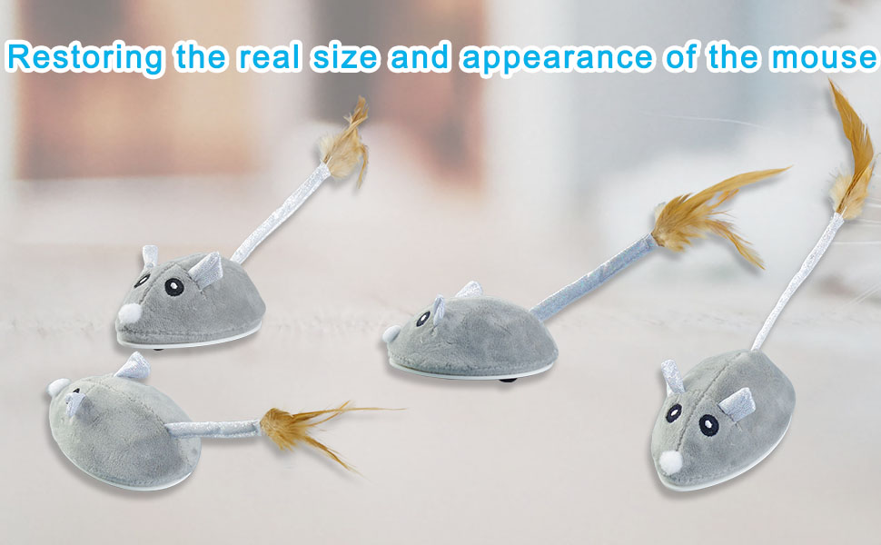 Interactive Cat Mouse Toy,Automatic Robotic Mice Toy with Feather Wand