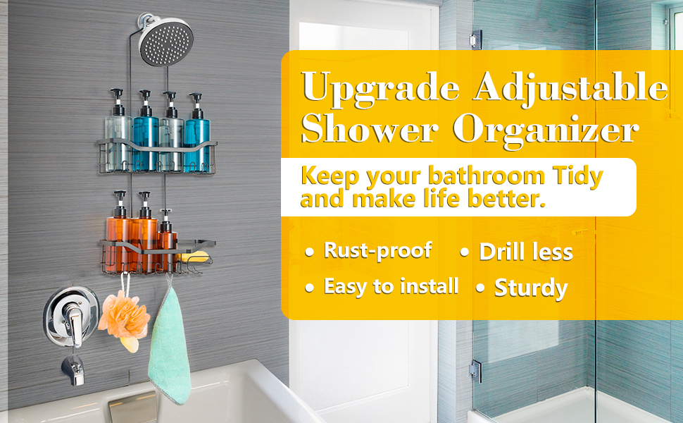 Skyapex Extra Long Adjustable Shower Caddy Over Shower Head, Bathroom Shower