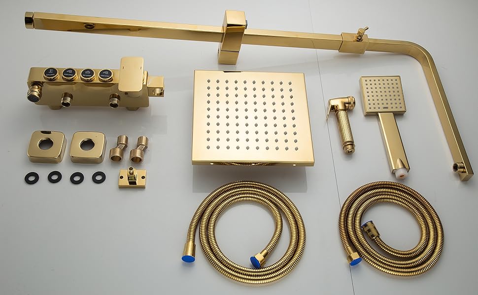 Colonna Doccia D'oro Sistema Doccia Montaggio A Parete Set Doccia Con 22 Cm * 22 Cm Soffione Doccia A Pioggia, Doccetta, Rubinetto Vasca, Doccetta Bidet 21 ESOP Colonna Doccia