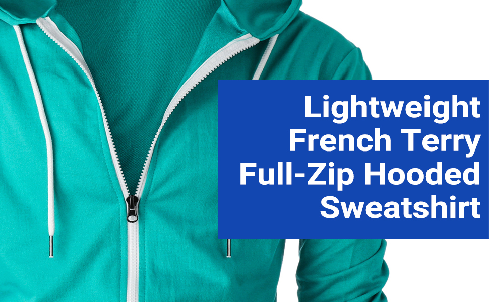 Ohoo Men's French Terry Full-Zip Hooded Sweatshirt with