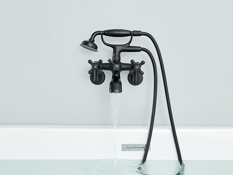 Qinkell Clawfoot Tub Faucet Wall Mount Tub Filler Black Vintage Brass
