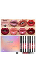 7Pcs Glitter Metallic Lip Liner and Lipstick Set