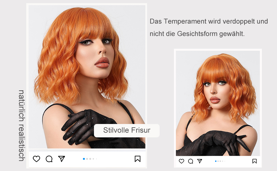 Esmee Kurze Welle Ingwer Orange Bob Perücken mit Fransen