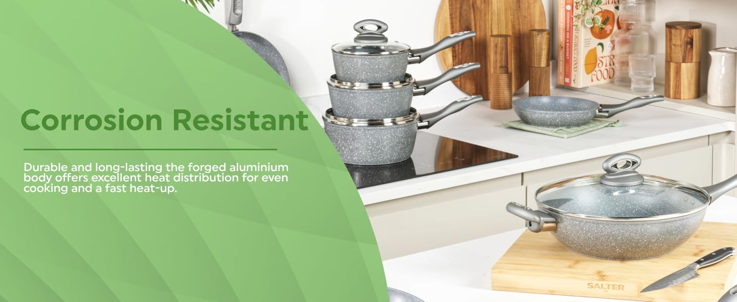 Durable cookware designed to resist corrosion, perfect for long-lasting use in any kitchen.